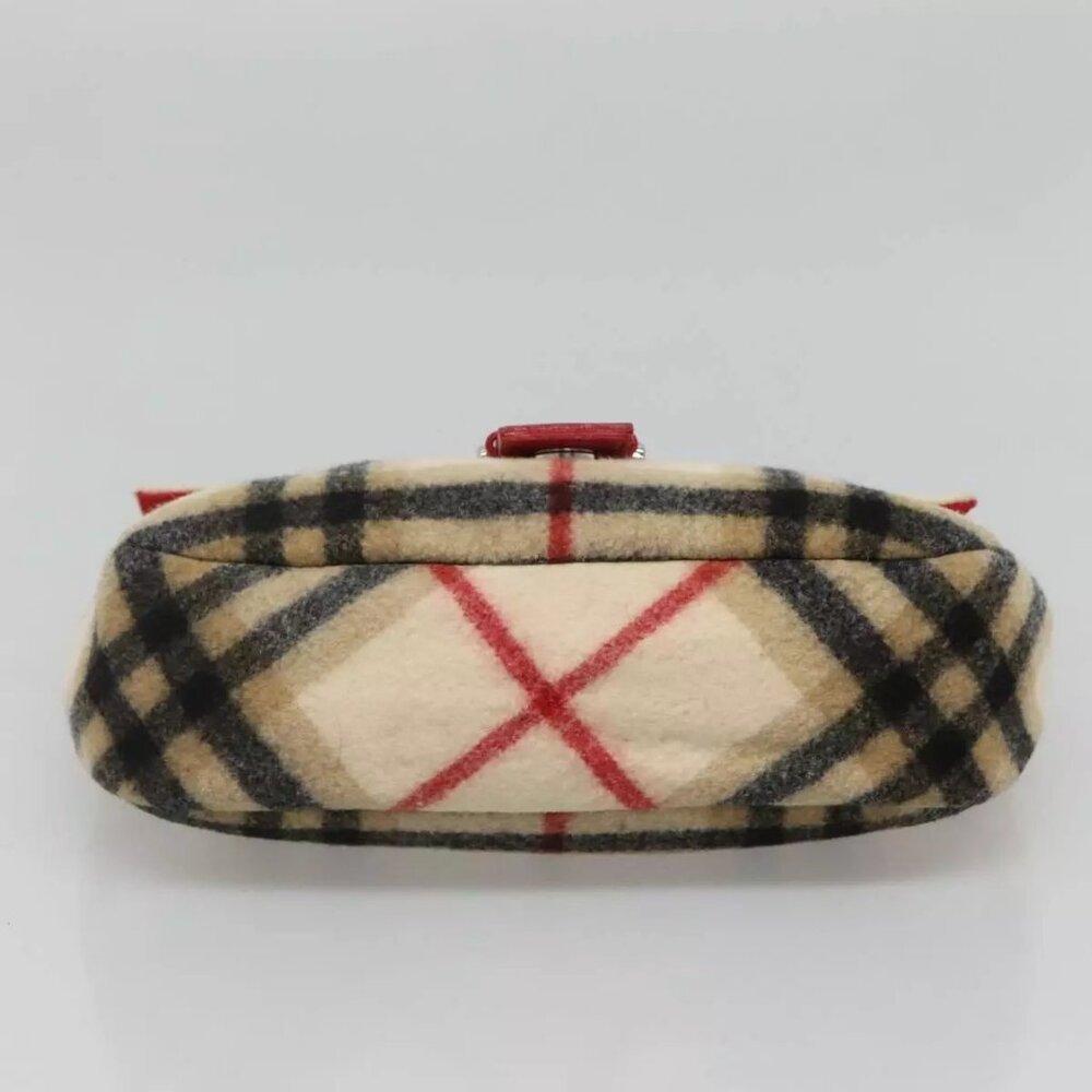 Burberrys Nova Check Blue Label Shoulder Bag Wool Beige Red Silver Auth - Picture 6 of 16